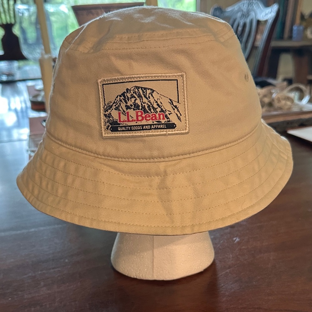 L.L. Bean Beige Bucket Hat with Mountain Patch